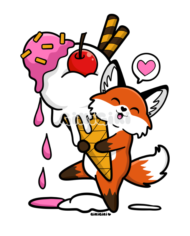 Happy Fox Eating Ice Cream GikiGiri