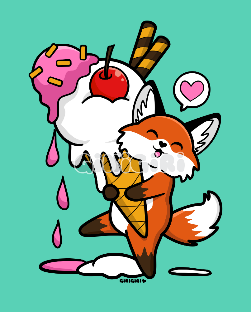 Kawaii Fox Eating Ice Cream